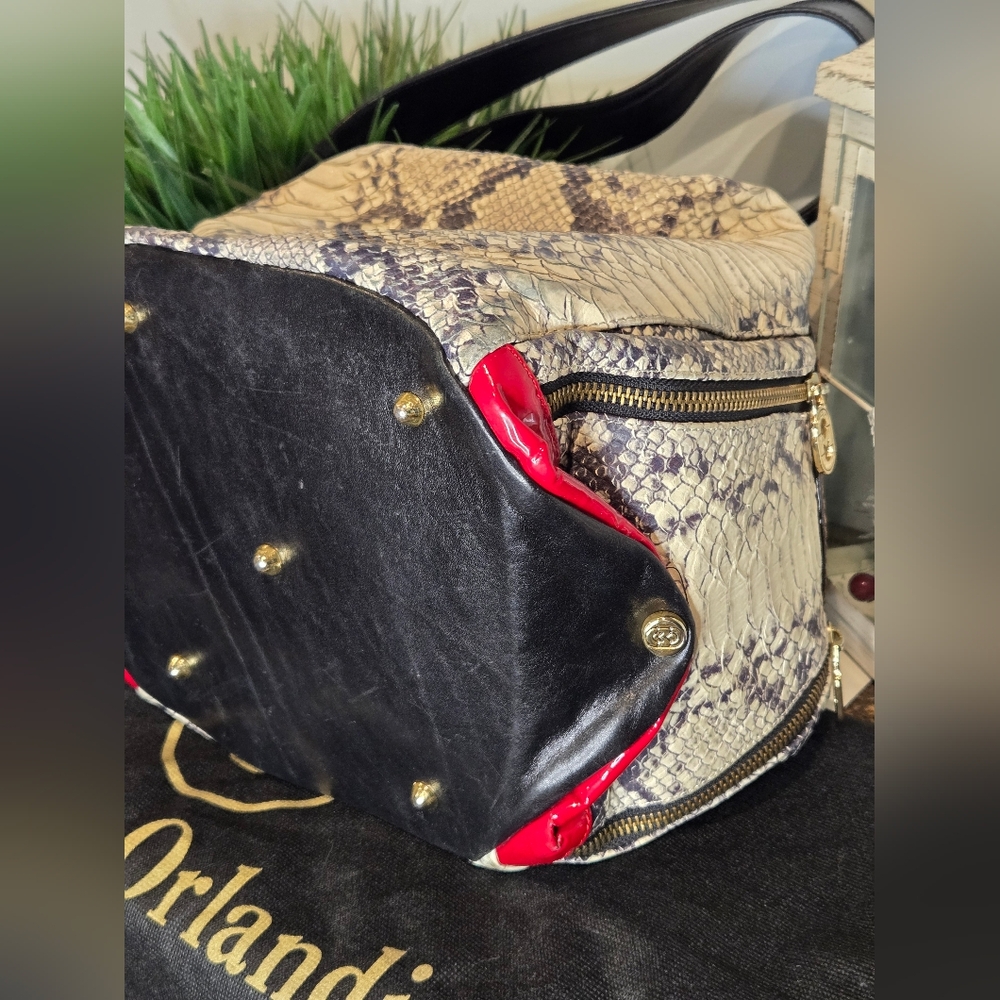 ***SOLD***Marino Orlandi Cream & Brown Snakeskin Sling Back Bag - Picture 9 of 14